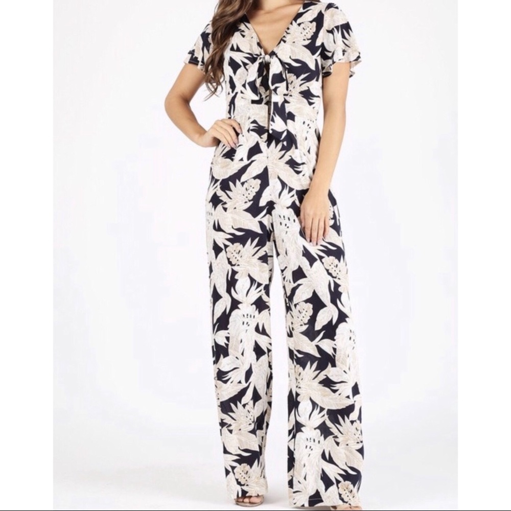 Tropical Tie Front Jumpsuit